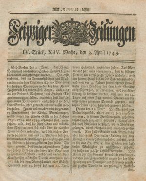 Leipziger Zeitungen vom 03.04.1749