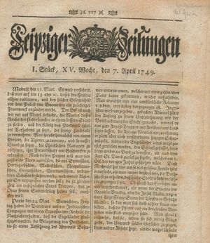 Leipziger Zeitungen vom 07.04.1749