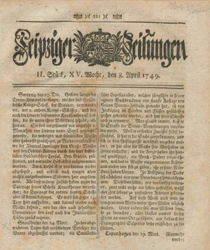 Leipziger Zeitungen vom 08.04.1749