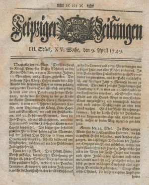 Leipziger Zeitungen vom 09.04.1749