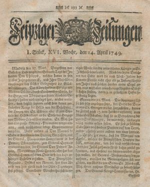 Leipziger Zeitungen vom 14.04.1749