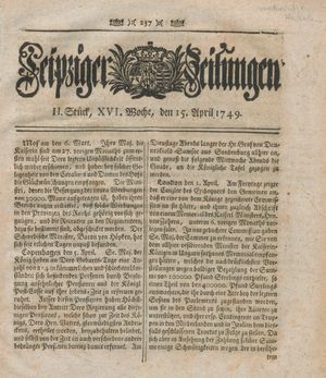 Leipziger Zeitungen vom 15.04.1749