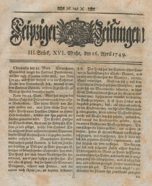 Leipziger Zeitungen vom 16.04.1749