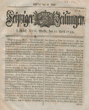 Leipziger Zeitungen vom 21.04.1749