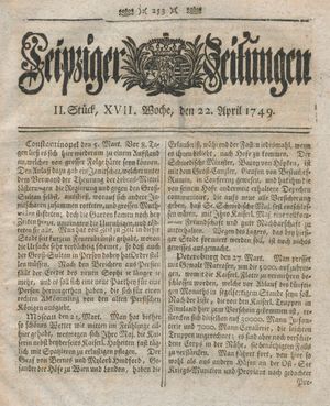 Leipziger Zeitungen vom 22.04.1749