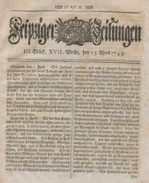 Leipziger Zeitungen vom 23.04.1749