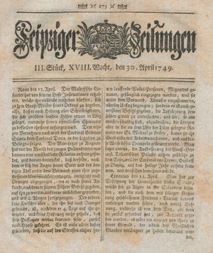 Leipziger Zeitungen vom 30.04.1749