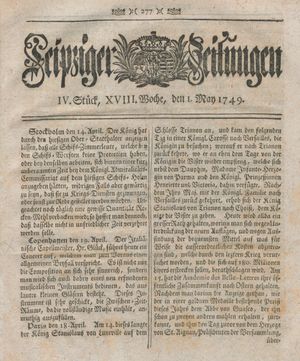 Leipziger Zeitungen on May 1, 1749