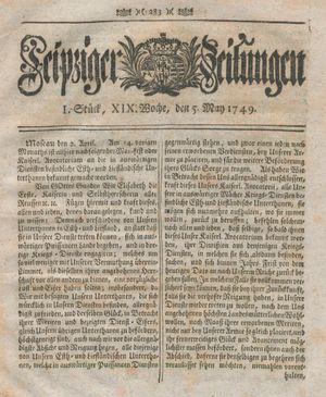 Leipziger Zeitungen vom 05.05.1749