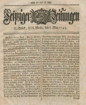 Leipziger Zeitungen vom 06.05.1749