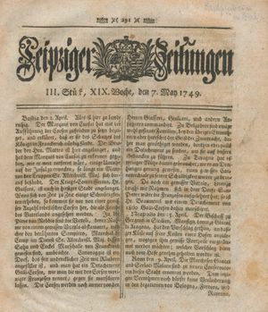 Leipziger Zeitungen vom 07.05.1749