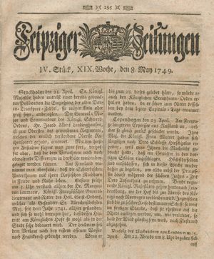 Leipziger Zeitungen vom 08.05.1749