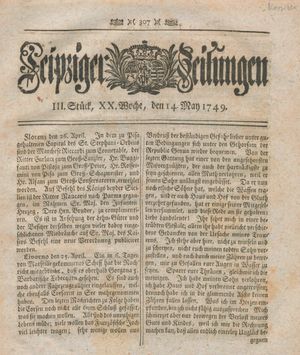 Leipziger Zeitungen vom 14.05.1749