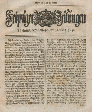 Leipziger Zeitungen vom 21.05.1749