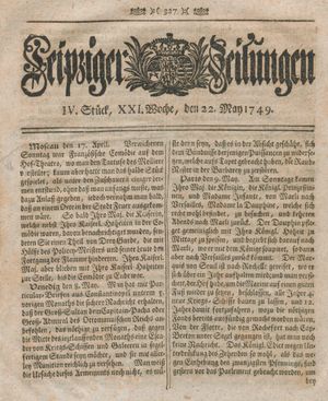 Leipziger Zeitungen vom 22.05.1749