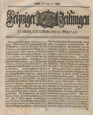 Leipziger Zeitungen on May 29, 1749