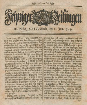 Leipziger Zeitungen vom 11.06.1749