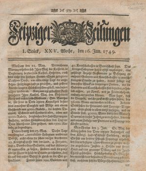 Leipziger Zeitungen vom 16.06.1749