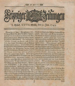 Leipziger Zeitungen vom 30.06.1749