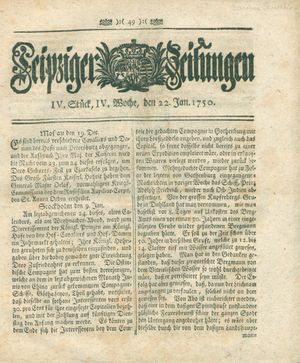 Leipziger Zeitungen vom 22.01.1750
