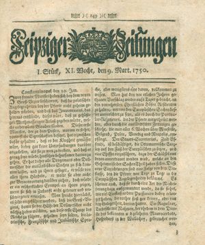 Leipziger Zeitungen vom 09.03.1750