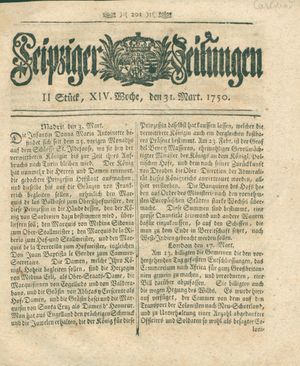 Leipziger Zeitungen vom 31.03.1750