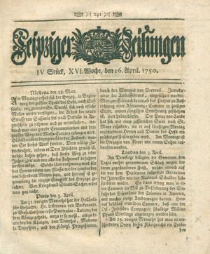 Leipziger Zeitungen on Apr 16, 1750