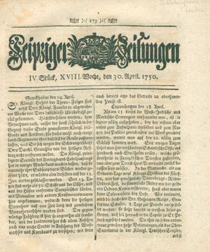 Leipziger Zeitungen vom 30.04.1750