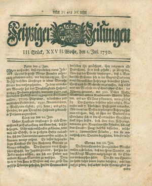 Leipziger Zeitungen vom 01.07.1750