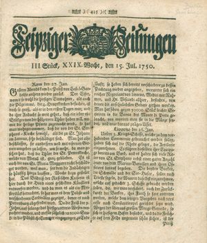 Leipziger Zeitungen vom 15.07.1750