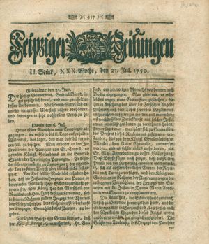 Leipziger Zeitungen vom 21.07.1750