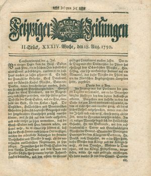 Leipziger Zeitungen vom 18.08.1750