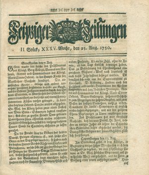 Leipziger Zeitungen vom 25.08.1750