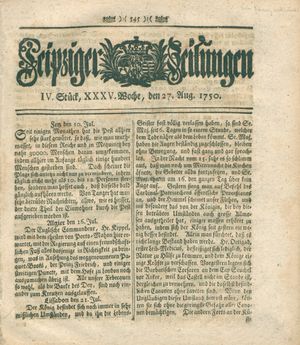 Leipziger Zeitungen vom 27.08.1750