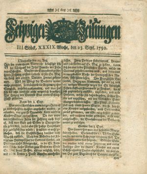 Leipziger Zeitungen vom 23.09.1750