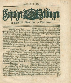 Leipziger Zeitungen vom 29.09.1750
