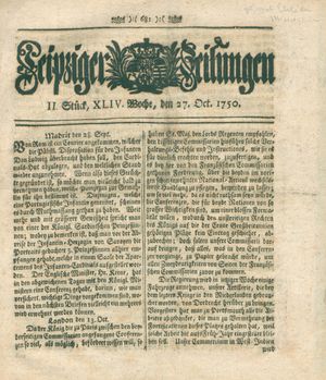 Leipziger Zeitungen vom 27.10.1750