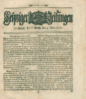 Leipziger Zeitungen vom 04.11.1750