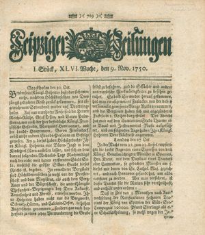 Leipziger Zeitungen vom 09.11.1750