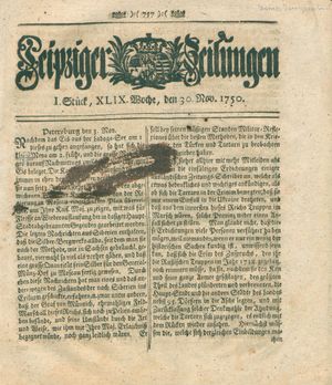 Leipziger Zeitungen vom 30.11.1750