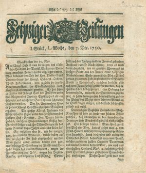 Leipziger Zeitungen vom 07.12.1750