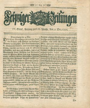 Leipziger Zeitungen vom 31.12.1750