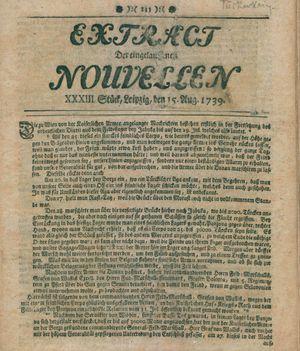 Extract der eingelauffenen Nouvellen vom 15.08.1739