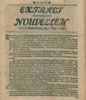 Extract der eingelauffenen Nouvellen vom 15.08.1739