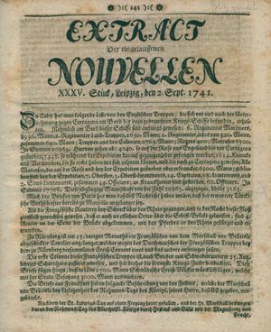 Extract der eingelauffenen Nouvellen vom 02.09.1741
