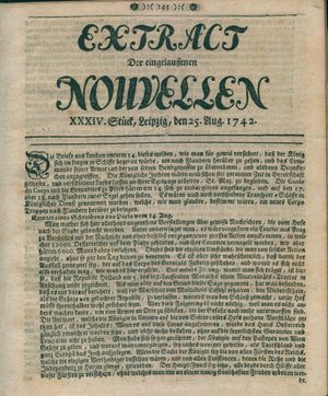 Extract der eingelauffenen Nouvellen vom 25.08.1742