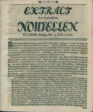 Extract der eingelauffenen Nouvellen on Oct 13, 1742