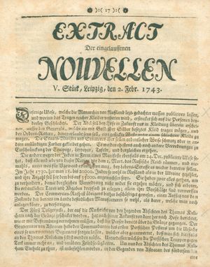 Extract der eingelauffenen Nouvellen on Feb 2, 1743