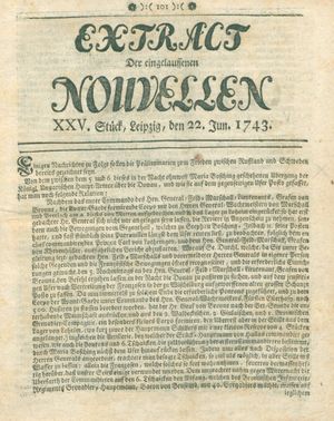Extract der eingelauffenen Nouvellen vom 22.06.1743