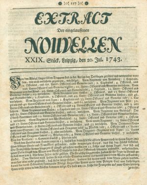 Extract der eingelauffenen Nouvellen vom 20.07.1743
